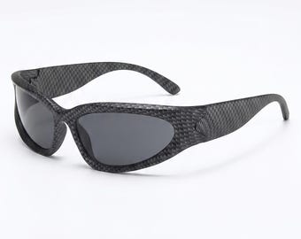 Black Textured Shield Sunglasses – Y2K Sport Wrap Around Frames, Gothic Dark Alt Eyewear Unisex Fashion