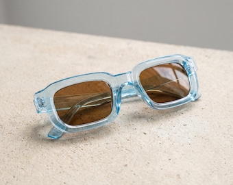 Vintage Rimless Blue Gradient Sunglasses – Y2K Minimal Shades