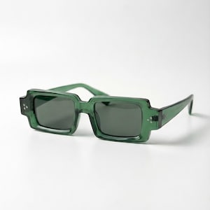 Rectangular Green Sunglasses – Unisex Minimalist Eyewear, Translucent Frame Modern Fashion Glasses