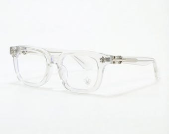 Occhiali da vista retrò trasparenti con montatura spessa | Occhiali streetwear trasparenti di lusso | Occhiali da vista unisex di design