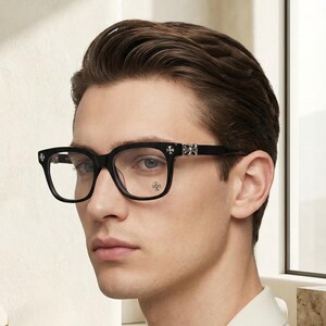 Black Designer Style Glasses – Luxury Square Optical Frames – Gothic Cross Fashion Eyewear – Unisex Statement Glasses