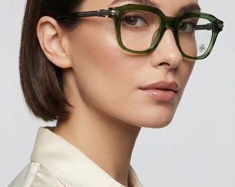 Luxury Green Designer Glasses – Gothic Cross Style Frame – Vintage Transparent Eyewear – Unisex Streetwear Aesthetic Gift