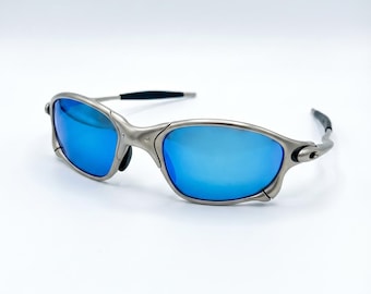 X-Metal Blue Mirror Sunglasses – Fight Club Style Juliet Frames, Y2K Rave Gothic Eyewear Unisex Sport