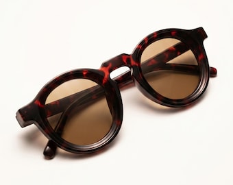 Tortoise Brown Round Sunglasses – Thick Acetate Frames, Dark Academia Luxury Eyewear Unisex Vintage Alt