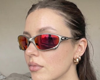 X-Metal Red Mirror Sunglasses – Fight Club Style Juliet Frames, Y2K Rave Gothic Eyewear Unisex Sport