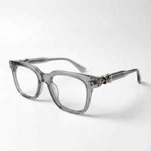 Gray Gothic Eyeglasses Cross Frame | Smoke Lens Alt Glasses | Aesthetic Vintage Eyewear | Unisex Style