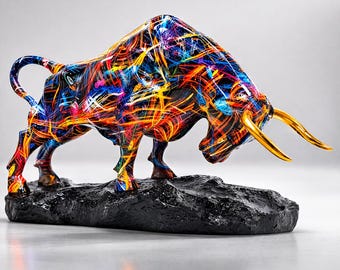 Modern Bull Sculpture Color Fusion Desk Decor Charging Bull Statue Gift for Men
