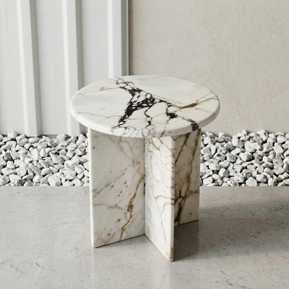 Handmade Marble side table, Calacata viola side table, Natural Stone side table, Home furniture side table, Home decorative products