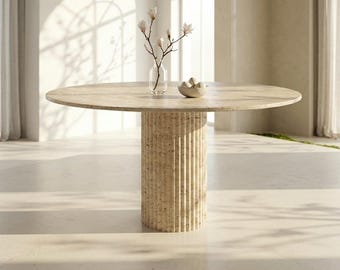 Mesa de comedor redonda de travertino / Travertino de piedra natural