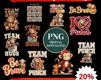 Punch Baby Monkey PNG Bundle – Faux-Yarn, Patchwork Punch Monkeys  (Digital Download)