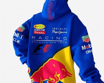 F1 Racing Hoodie Red Bull Style Übergroßer Streetwear Hoodie Herren Grafik Formel 1 Sweatshirt Unisex Racing Fan Geschenk Blau X