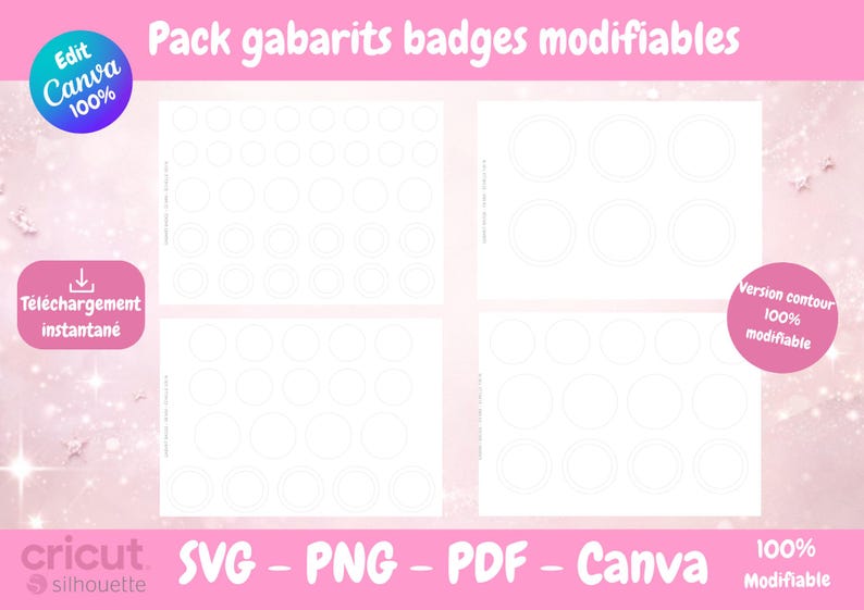 Badge Template Pack 25mm 32mm 38mm 44mm 58mm | Canva Cricut Silhouette ...