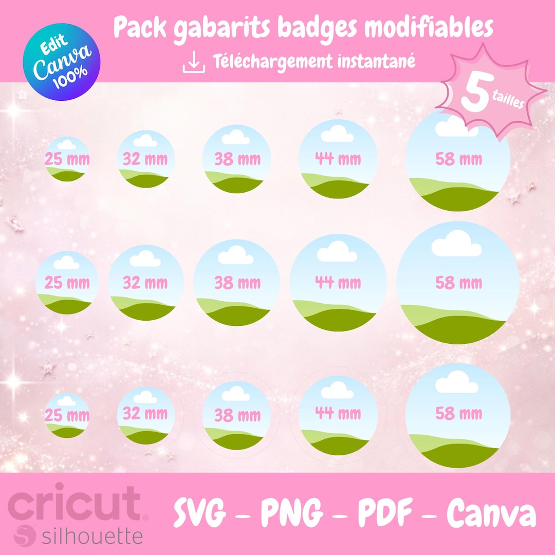Badge Template Pack 25mm 32mm 38mm 44mm 58mm | Canva Cricut Silhouette ...