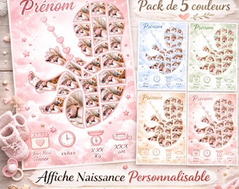 Personalized baby birth announcement poster | Baby silhouette photo | Birth frame | Editable Canva template | Personalized baby gift