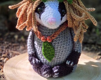 Guru Buru the Druid Badger | Made to Order Crochet Amigurumi | Yoga Meditation Forest Guardian