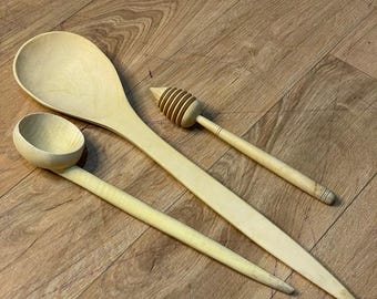 Houten keukengerei set handgemaakte lepel pollepel en honingslepel natuurlijk milieuvriendelijk kookgerei