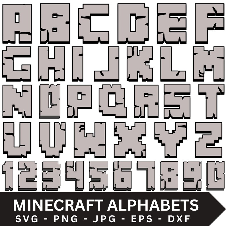Minecraft Font SVG Bundle, Gamer Alphabet, Numbers (digital Download ...
