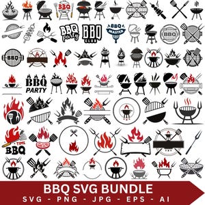 BBQ SVG-paket, sommargrillning Clipart, köksklippfiler (digital nedladdning)