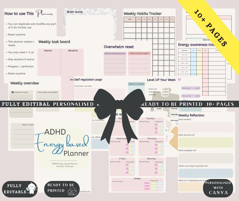 ADHD Planner Printable | Energy Based Weekly Planner | Executive ...