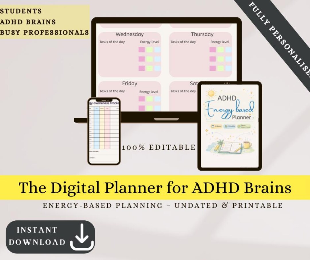 ADHD Planner Printable | Energy Based Weekly Planner | Executive ...