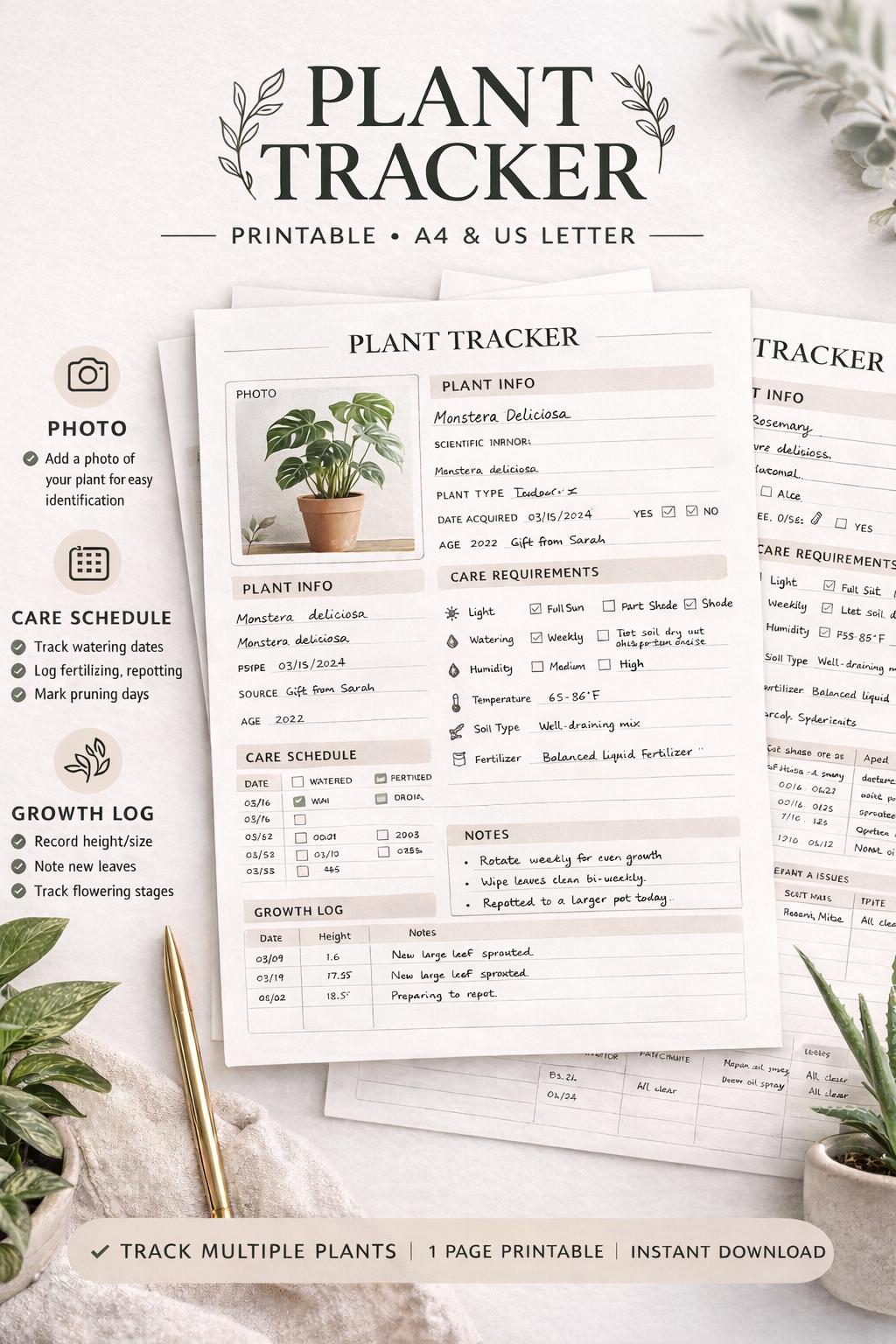 Plant Care Tracker Printable | Keep Your Plants Alive Simple Watering ...