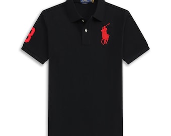 Besticktes Poloshirt aus reiner Baumwolle mit Ärmelnummer-Patch - Klassische Freizeitkleidung