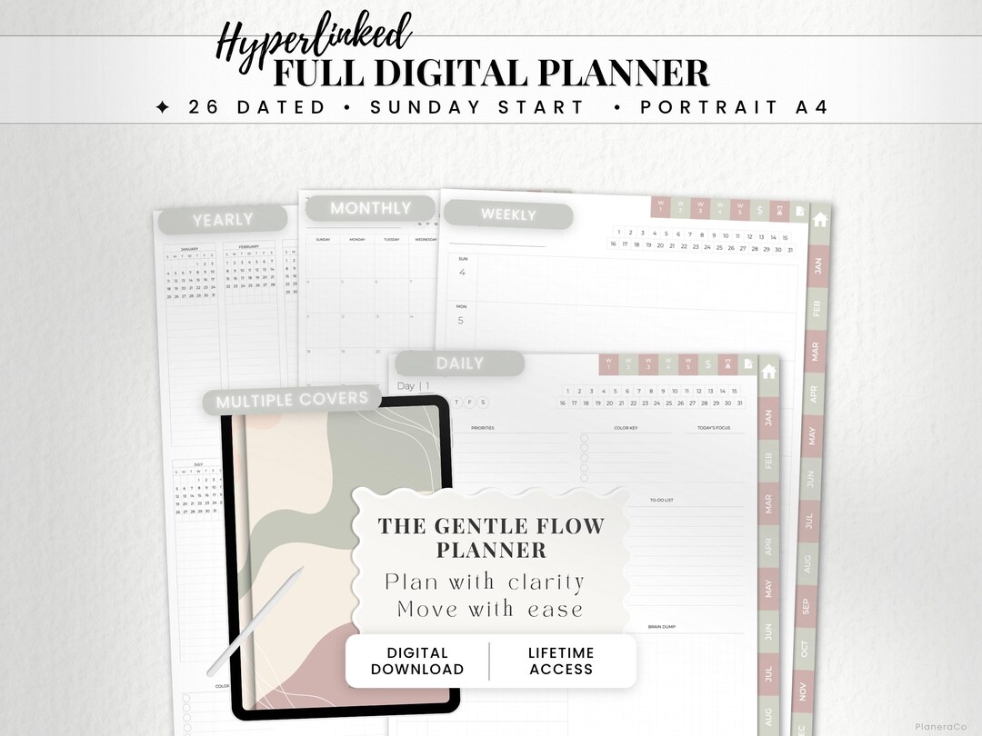 2026 Dated Full Digital Planner | Minimal Sunday Start A4 Portrait ...