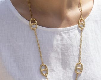 Collier sautoir Maille marine en acier inoxydable doré - Collier femme - Idée cadeau anniversaire pour elle