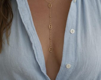 Collier Y maille marine - Collier long femme - Acier inoxydable doré  - Sautoir  - Collier cravate - Bijou tendance - Idée cadeau