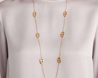 Collier sautoir maille marine - Collier long doré femme - Acier inoxydable  - Sautoir long - Collier cravate - Collier Y - Bijou tendance