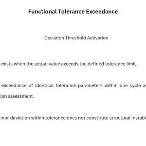 Könnte beinhalten: Ein weißes Dokument mit schwarzem Text, das 'Functional Tolerance Exceedance' detailliert. Der Text enthält Definitionen von Abweichungen, Toleranzgrenzen und Klassifizierungsbewertungen. Das Dokument ist für ein technisches oder wissenschaftliches Publikum bestimmt.
