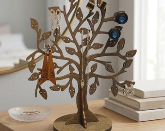 Wooden Jewelry Holder Tree | Walnut Wood Earring Necklace Bracelet Organizer Stand