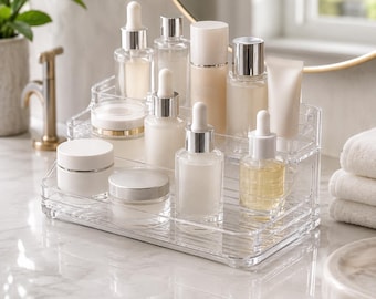 3 Tier Clear Organizer Shelf, Makeup Jewelry Desktop Drawer Storage Rack
