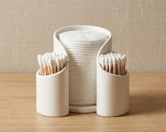 Cotton Pad Q-Tip Holder, Vanity Organizer Jar, Japandi Bathroom Decor