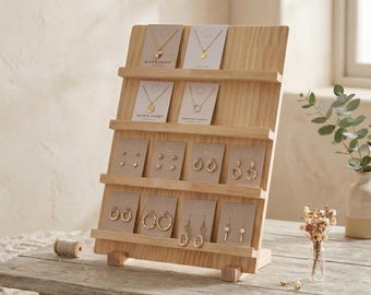 Tiered Wood Earring Display Stand | Modern Jewelry Organizer, Craft Show Booth Setup