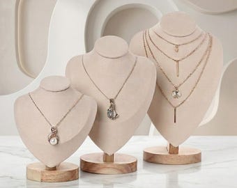 Velvet Necklace Bust Display Stand, Jewelry Holder for Pendants, Chains, Boutiques