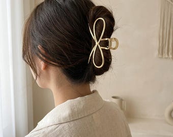 Metal Bow Hair Claw | Bow Claw Clip | Ribbon Hair Grip | Gold Hair Claw | Minimal Hair Clip for Women | Wedding Bridal Hair Accessory