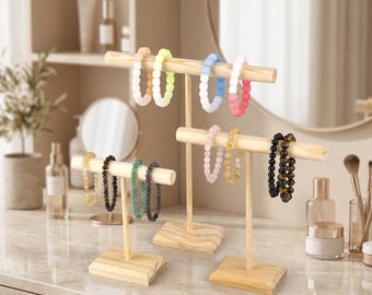 Wooden T Bar Jewelry Stand, Minimal Necklace Bracelet Display Holder, 3 Sizes