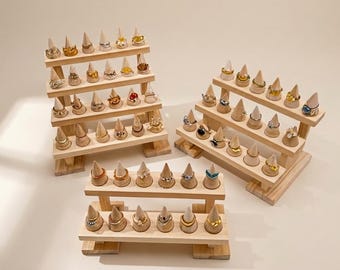 Wooden Ring Display Stand, Multi-Layer Jewelry Holder, 2,3,4 layered Craft Show Display
