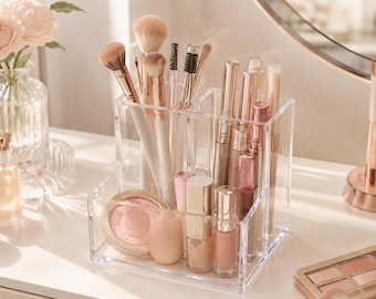 Transparent Makeup Organizer 3 Grid, Desk Storage Organizer, Pen Holder, Stationery Holder, Makeup Brush Storage , Office Desk Storage