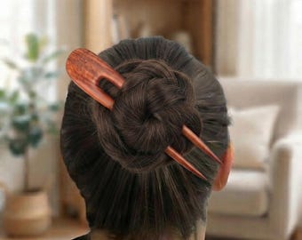 Wooden U-Shape Hair Fork | Minimalist Retro Bun Holder, French Style Hair Clip