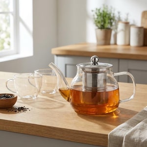 Elegant Clear Glass Teapot with Stainless Steel Infuser for Loose Leaf Tea Brewing