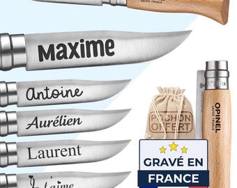 Navaja Opinel personalizada: navaja de bolsillo grabada a medida, navaja plegable de acero inoxidable, regalo para el Día del Padre, regalo para hombres, navaja de camping.