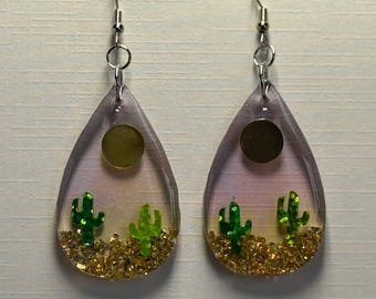 Alien Cactus Desert Earrings – Whimsical Resin Jewelry