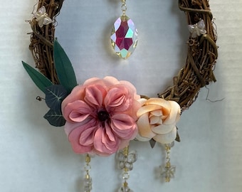 Floral Suncatcher with Crystal Accents – Dreamcatcher Style Home Decor