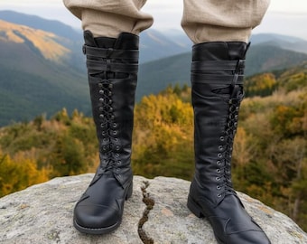 Stivali con lacci Ren Faire, stivali rinascimentali, stivali da pirata, stivali medievali, stivali vichinghi, stivali cosplay, stivali retrò, stivali da combattimento