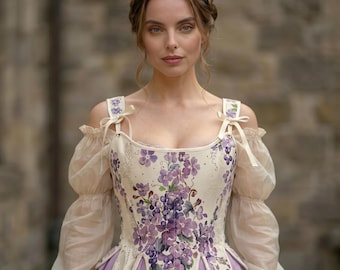 Floral Corset Top Cottagecore, Renaissance Corset, Fairycore Bodice, Vintage Corset Top, Romantic Lace Up Corset