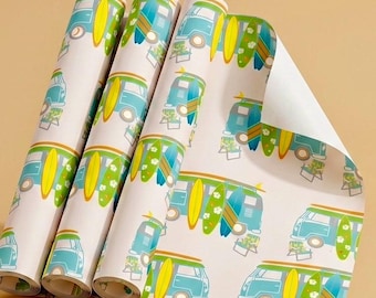Papel de regalo con diseño de surf, de alta calidad, 5 hojas de 20 x 28 cm. Hecho en EE. UU.