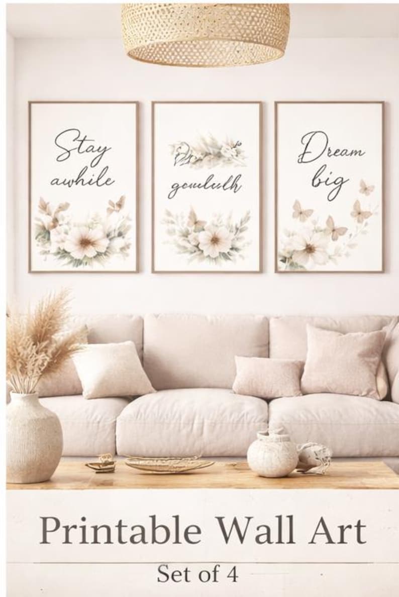 Neutral Printable Wall Art Set • Minimalist Quote Prints • Boho Decor ...