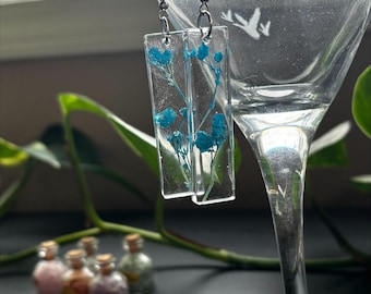 Blue Flower Bar Earrings
